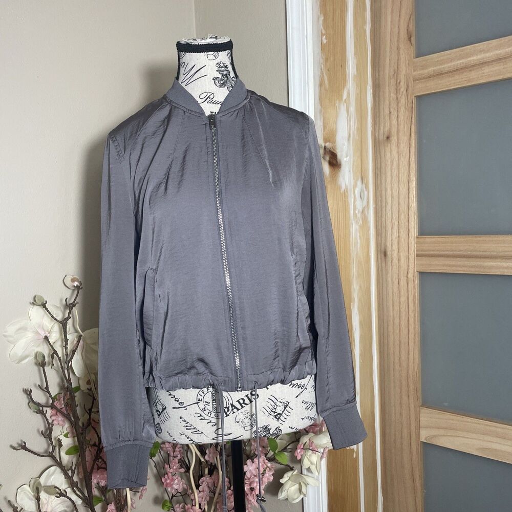Divided Light Spring Jacket Zip up Mock Neck Casual Womens 6 Drawstring Waist